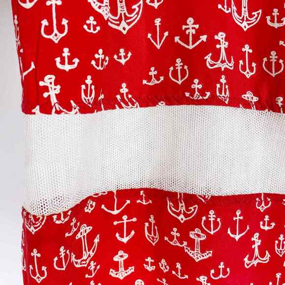 Sea New York Silk Top Red Anchor Print Cami Nautical Mesh Tank Sleeveless Sz XS - Picture 3 of 8